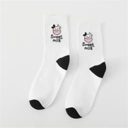 New Cow Lovely Harajuku Japanese Style Cotton Women Striped Solid Breathable Casual Cartoon Socks White Black Dropship