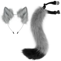 Faux Fur Cat Fox Wolf Furry Tail and Animal Ears Headband for Halloween Party Costume Accessories