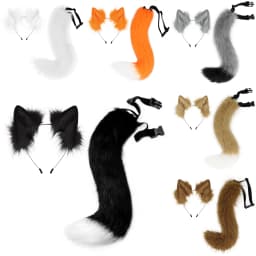 Faux Fur Cat Fox Wolf Furry Tail and Animal Ears Headband for Halloween Party Costume Accessories