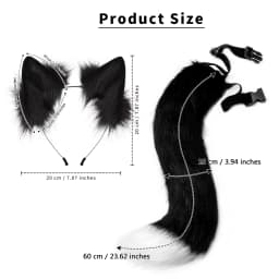 Faux Fur Cat Fox Wolf Furry Tail and Animal Ears Headband for Halloween Party Costume Accessories