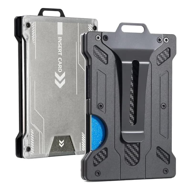 Carbon Fiber Metal Credit Card Holder Mini Aluminum RFID Magic Men's Wallet Mechanical card package Chest Cardholder Case Wallet