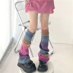 Y2K Rainbow Gradient Color Flared Thermal Sweet Leg Warmers Subculture Hot Girl Knitting Retro JK Cosplay Candy Horn Leg Covers