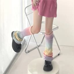 Y2K Rainbow Gradient Color Flared Thermal Sweet Leg Warmers Subculture Hot Girl Knitting Retro JK Cosplay Candy Horn Leg Covers
