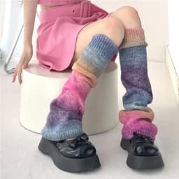 Y2K Rainbow Gradient Color Flared Thermal Sweet Leg Warmers Subculture Hot Girl Knitting Retro JK Cosplay Candy Horn Leg Covers