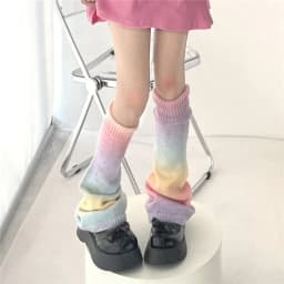 Y2K Rainbow Gradient Color Flared Thermal Sweet Leg Warmers Subculture Hot Girl Knitting Retro JK Cosplay Candy Horn Leg Covers