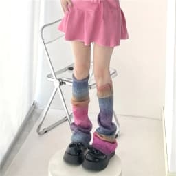 Y2K Rainbow Gradient Color Flared Thermal Sweet Leg Warmers Subculture Hot Girl Knitting Retro JK Cosplay Candy Horn Leg Covers