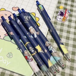 Cute Cartoon Design Ballpoint Pen 0.5mm Bear Peach Astronaut Writing Gel Pens Press Type Rollerball Pen Learning Office Supplies