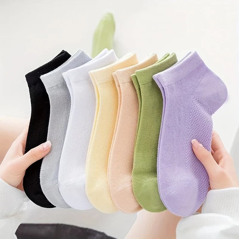 7 pairs of summer solid color mesh short socks fresh Korean version women's macaron candy colored short socks