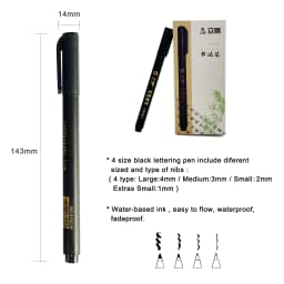 4 pcs Size Black Chinese Style Calligraphy Brush Tip Pen for Student Easy Writing Markers Art Office School Supplies Stationery