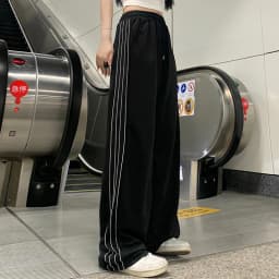 2024 Women Fashion Designer Pants Lady Baggy Wide Leg Straight Leg Trousers Female Korean Style High Waisted Black Stripe Slacks