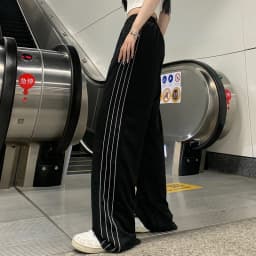 2024 Women Fashion Designer Pants Lady Baggy Wide Leg Straight Leg Trousers Female Korean Style High Waisted Black Stripe Slacks