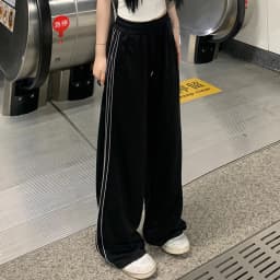 2024 Women Fashion Designer Pants Lady Baggy Wide Leg Straight Leg Trousers Female Korean Style High Waisted Black Stripe Slacks