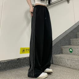 2024 Women Fashion Designer Pants Lady Baggy Wide Leg Straight Leg Trousers Female Korean Style High Waisted Black Stripe Slacks