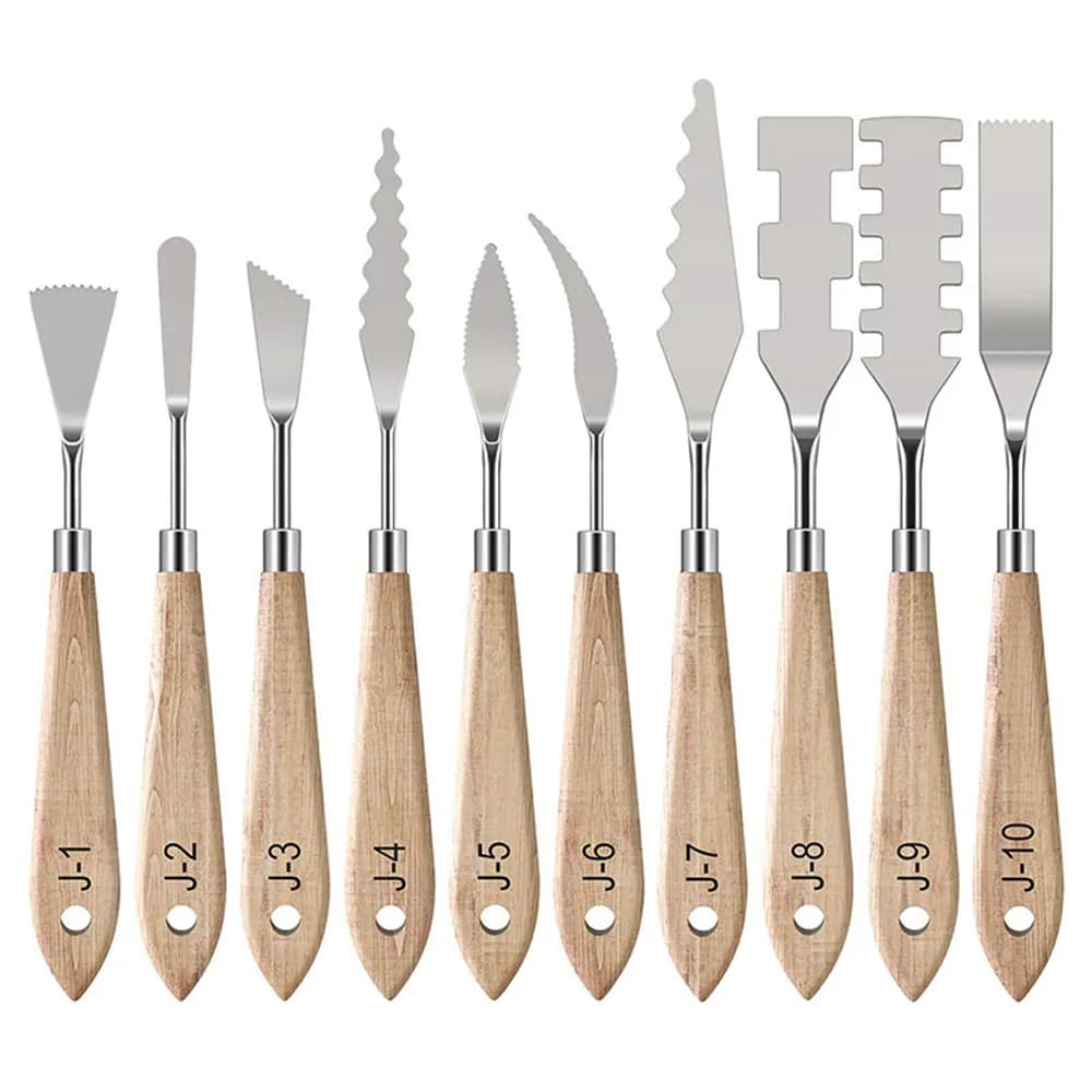 10Pcs Palette Knife Set, Stainless Steel Spatula Painting Knives, Wooden Handle Painting Pallet Knife Set for Oil Painting