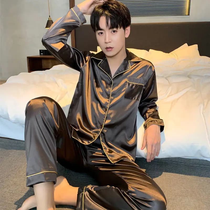 Men Pajamas Set Winter Sleepwear For Man Shirt Long Sleeve Pijama Male Silk Satin Sleeping Home Night Wear Big Size Loungewear