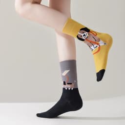 Happy Socks AB Asymmetrical Socks Cartoon Color Contrast Fashion Cotton Men And Women Couples Mid Tube Socks