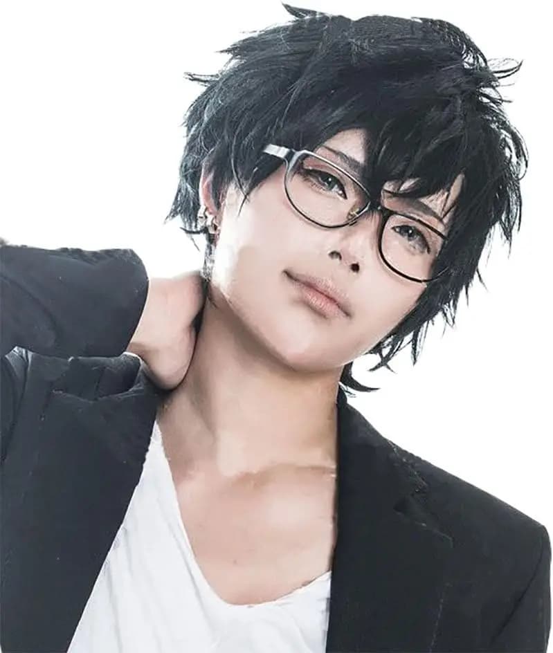 Joker Wig Persona Cosplay Eyeglass Set Black Short Hair Accessory Costume Cosplay High Temperature Fiber Hair Wigs