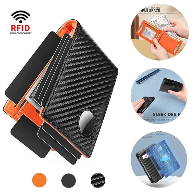 Rfid Airtag Wallets Carbon Fiber Leather Men Wallet Credit Card Holder for Air Tag Wallet Black Luxury Minimalist Wallet for Men