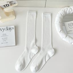 Horetong Lolita Long Socks Women Fashion JK Sweet Girls Thin Japanese Solid Color Socks Cotton Breathable Female Spring Summer