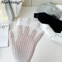 Horetong Lolita Long Socks Women Fashion JK Sweet Girls Thin Japanese Solid Color Socks Cotton Breathable Female Spring Summer