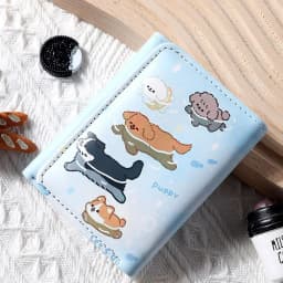 PU Leather Money Coin Purse Mini INS Style 3 Folds Credit Card Holoder Cute Kitten Dog Card Wallets for Girls Students Gift
