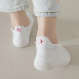 5 pairs of embroidered breathable mesh white socks crown cute shallow mouth minimalist socks