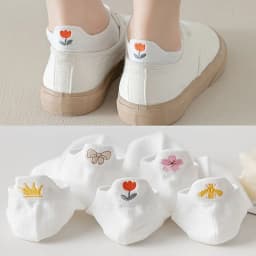 5 pairs of embroidered breathable mesh white socks crown cute shallow mouth minimalist socks