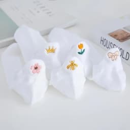 5 pairs of embroidered breathable mesh white socks crown cute shallow mouth minimalist socks