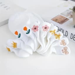 5 pairs of embroidered breathable mesh white socks crown cute shallow mouth minimalist socks