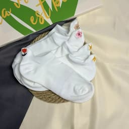 5 pairs of embroidered breathable mesh white socks crown cute shallow mouth minimalist socks