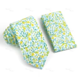 Novelty Floral Cotton Mens Casual Tie Set Fit Wedding Party Green Pink Blue Necktie Pocket Square Romantic Gravata Accessory