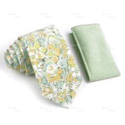 Novelty Floral Cotton Mens Casual Tie Set Fit Wedding Party Green Pink Blue Necktie Pocket Square Romantic Gravata Accessory