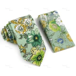 Novelty Floral Cotton Mens Casual Tie Set Fit Wedding Party Green Pink Blue Necktie Pocket Square Romantic Gravata Accessory