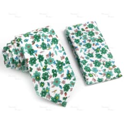 Novelty Floral Cotton Mens Casual Tie Set Fit Wedding Party Green Pink Blue Necktie Pocket Square Romantic Gravata Accessory