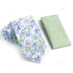 Novelty Floral Cotton Mens Casual Tie Set Fit Wedding Party Green Pink Blue Necktie Pocket Square Romantic Gravata Accessory