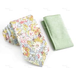Novelty Floral Cotton Mens Casual Tie Set Fit Wedding Party Green Pink Blue Necktie Pocket Square Romantic Gravata Accessory
