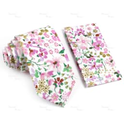 Novelty Floral Cotton Mens Casual Tie Set Fit Wedding Party Green Pink Blue Necktie Pocket Square Romantic Gravata Accessory