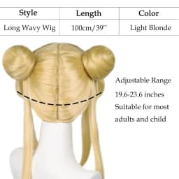 Sailor Moon Tsukino Usagi Long Curly Blonde Ponytails Wig with 2 Pongtails with Wig Cap for Halloween Costume Party