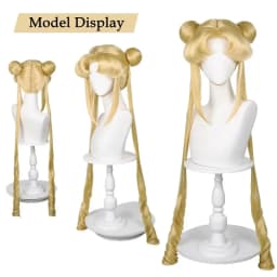 Sailor Moon Tsukino Usagi Long Curly Blonde Ponytails Wig with 2 Pongtails with Wig Cap for Halloween Costume Party
