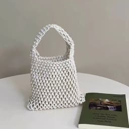 Personality Handmade Knitted Handbag Cotton Rope Hollowout Woven One-shoulder Pouch Large Capacity Colorful Underarm Bag Work