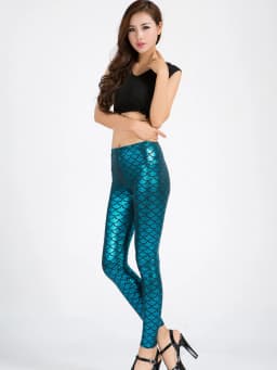 Spring And Autumn New European And American Nightclubs Gloss Fish Scale Leggings Wear High Spring Tight Nine-point Pants Woman