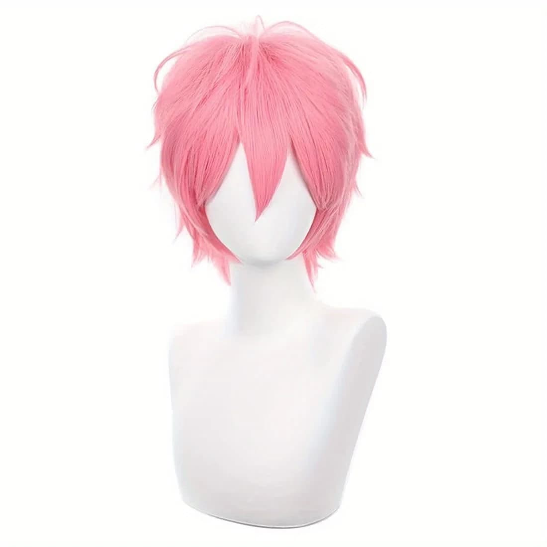 Short Pink Cosplay Wig Short Spiky Fluffy Heat Resistant Layered Synthetic Hair Men Women Halloween Party Wig