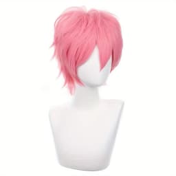 Short Pink Cosplay Wig Short Spiky Fluffy Heat Resistant Layered Synthetic Hair Men Women Halloween Party Wig