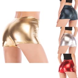 Women Yoga Shorts Silver Metallic Rave Booty Mid Waist Cheer Short PU Shiny Yoga Shorts Femme Fashion Sexy Clothes