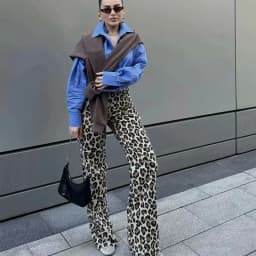 HXAO Vintage Leopard Pants Women High Waist Animal Print Baggy Pants Woman Streetwear Summer Wide Pants Retro Women's Trousers