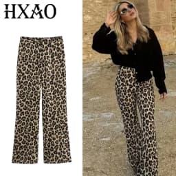 HXAO Vintage Leopard Pants Women High Waist Animal Print Baggy Pants Woman Streetwear Summer Wide Pants Retro Women's Trousers