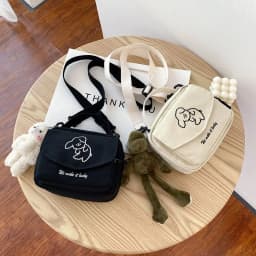 Ladies Fashion Canvas Small Square Bag Korean Version Multifunctional Cute Dog One-shoulder Diagonal Mobile Phone Package