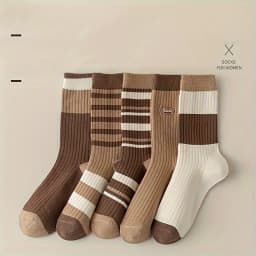5 pairs of socks Maillard color mid length socks versatile and simple stacking socks college style brown socks