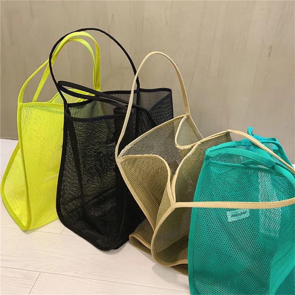 Women Mesh Beach Travel Shoulder Bags Large Capacity Casual Totes Lightweight Portable Shopping Bag Summer Swimming Beach Bag