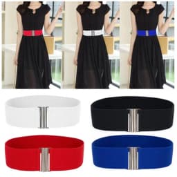 Fashion Womens Silver Buckle Wide Stretch Elastic Corset Waist Belts Waistband